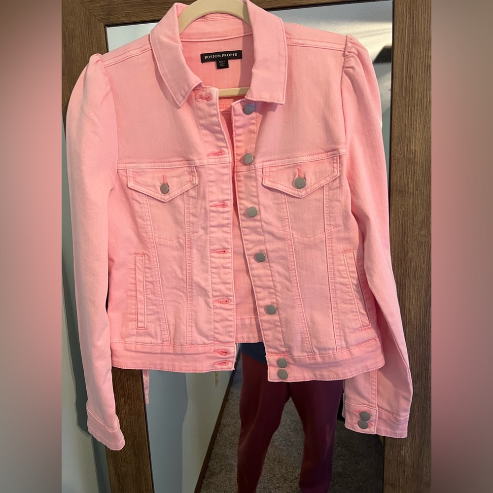 Boston Proper Women's Denim Puff-Sleeve Jacket Pink - Size Small - NWOT